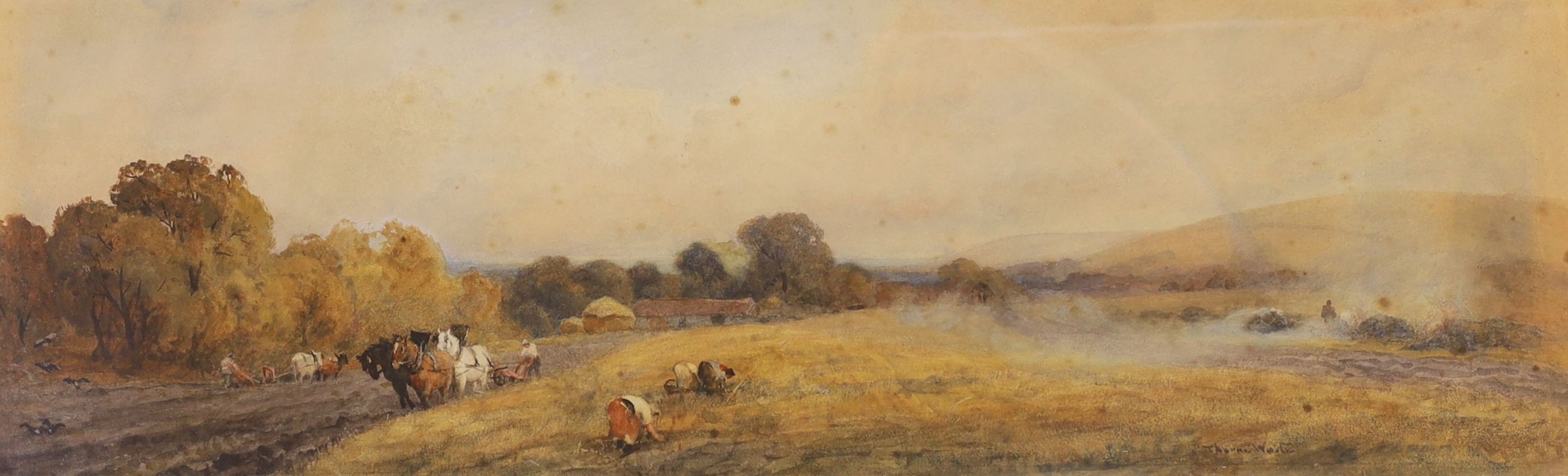 Robert Thorne Waite (1842-1935), watercolour, 'Autumn, Steyning', signed with artist's label verso, 25 x 77cm